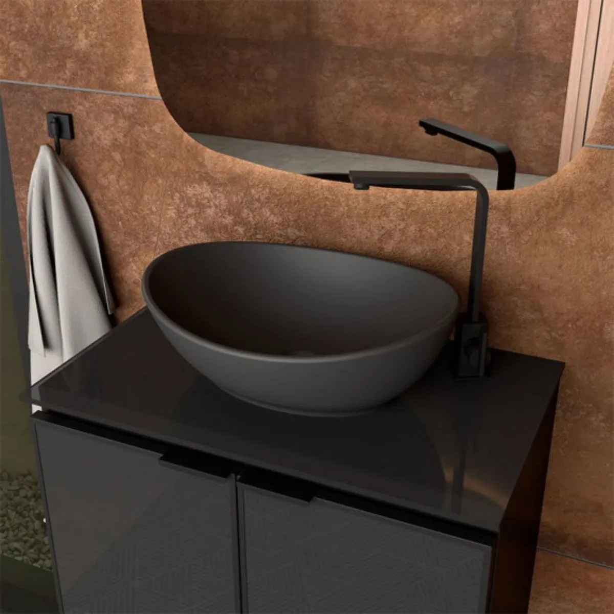 MOVEL: CUBA DE APOIO OVAL REF01 41×33 PRETO FOSCO - Imagem 4